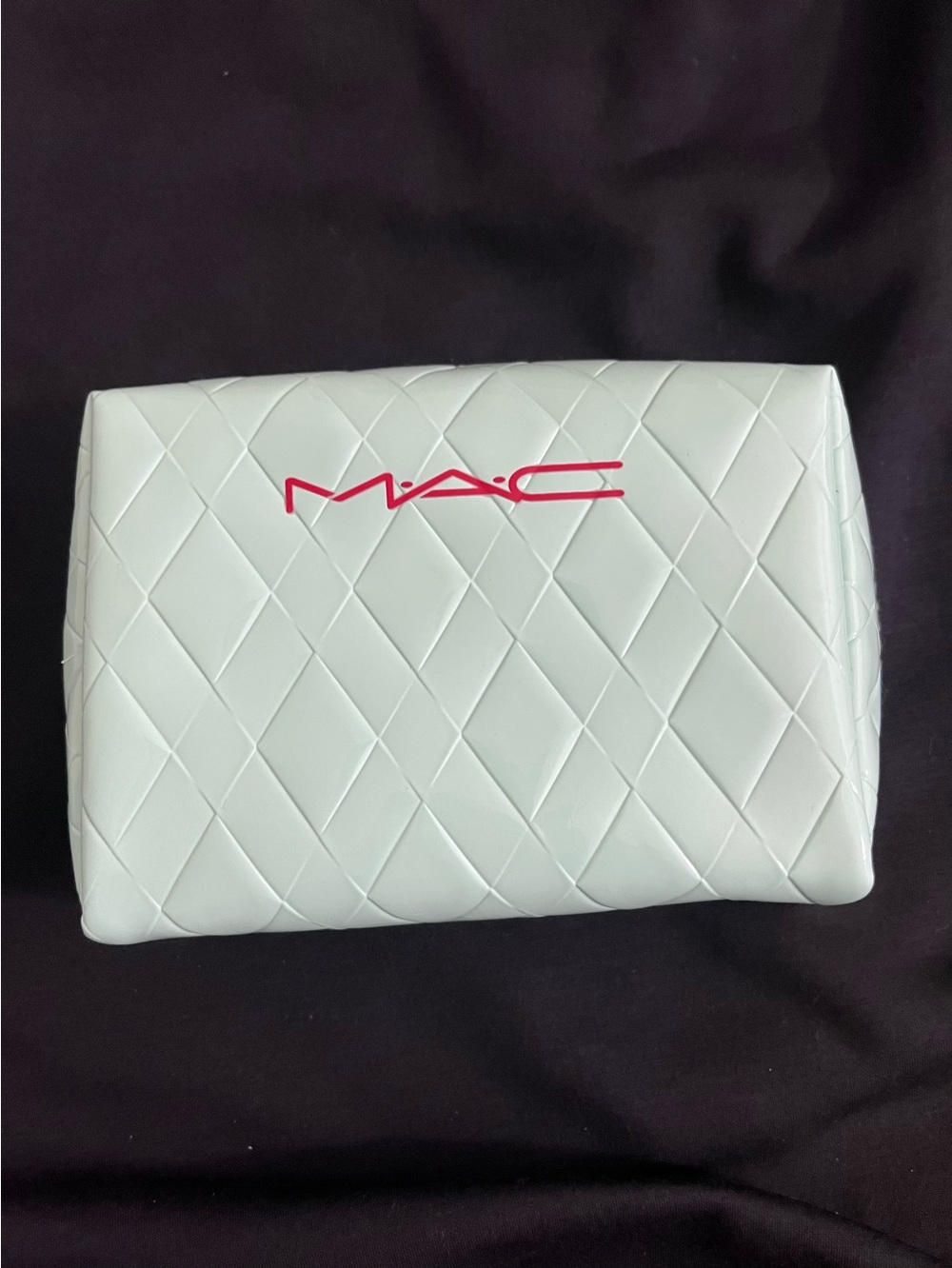 MAC Cosmetics Quilted Cosmetic Pouch in Mint Green with Pink Logo